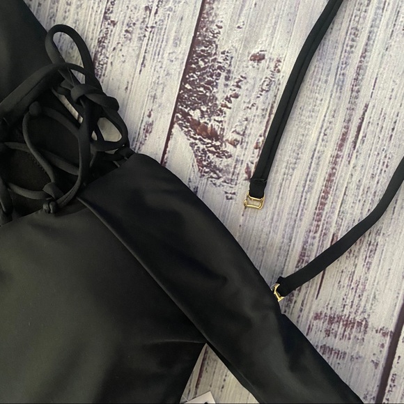 Black Boho Off the Shoulder One Piece Swimsuit - Picture 5 of 7